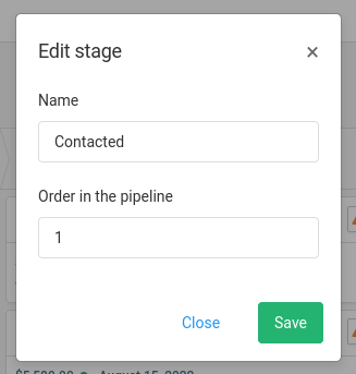 Edit Pipeline Stage Pop-up